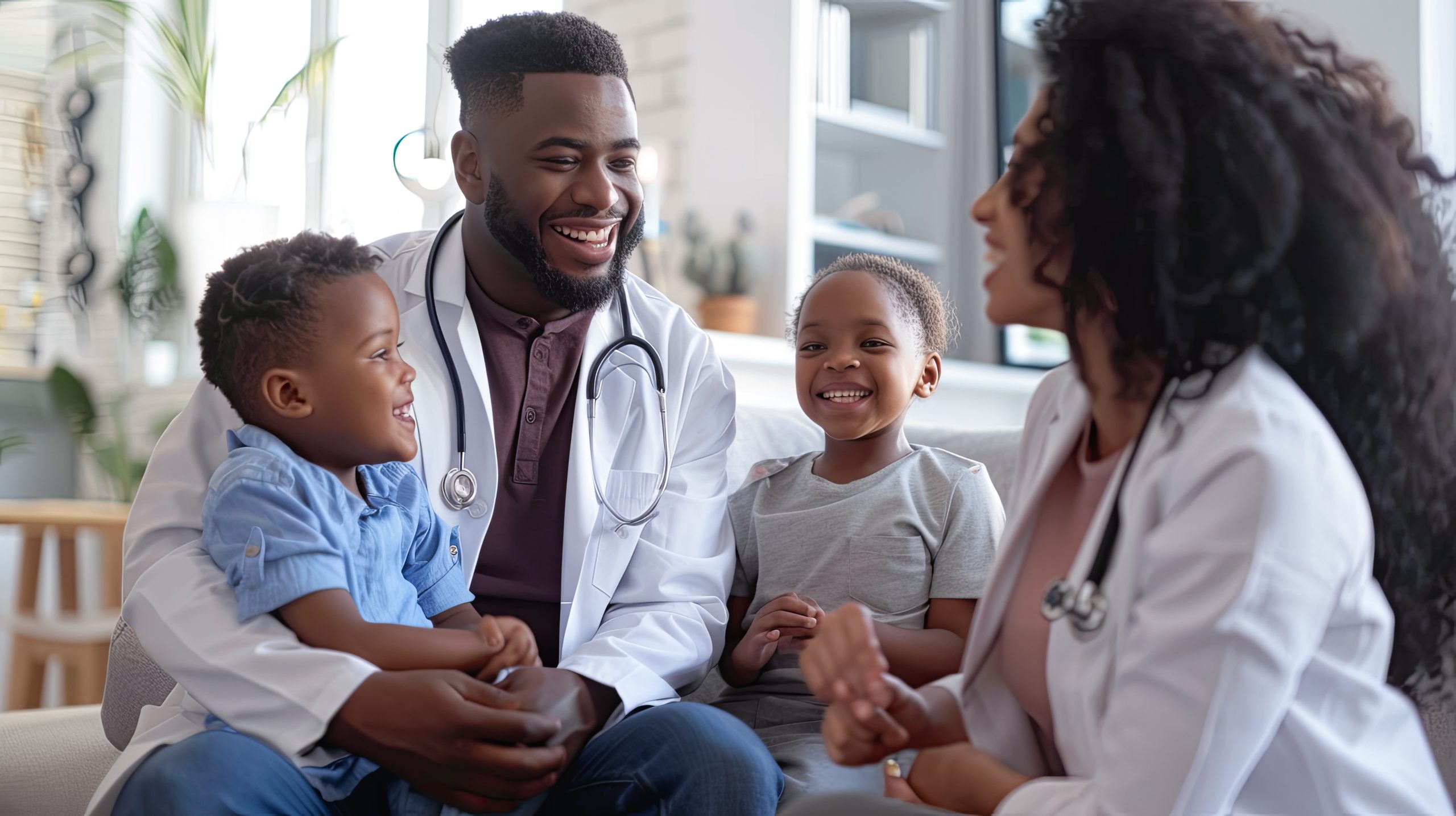 Doctor consulting with a family in a medical practice