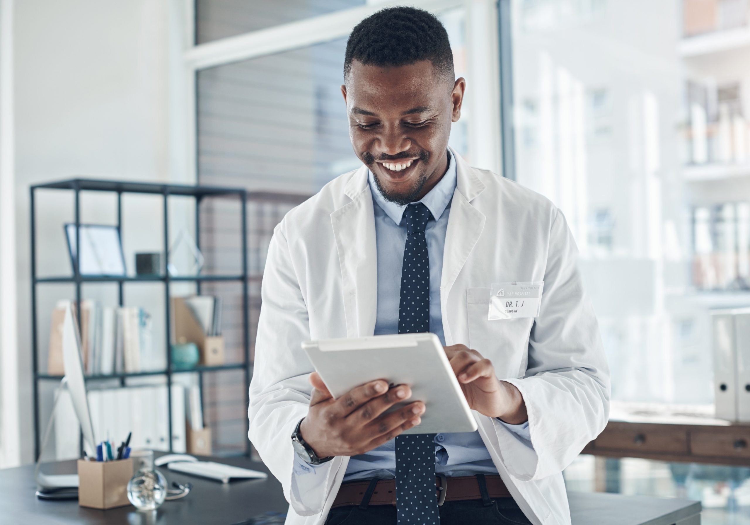 Doctor using a tablet in a medical practice