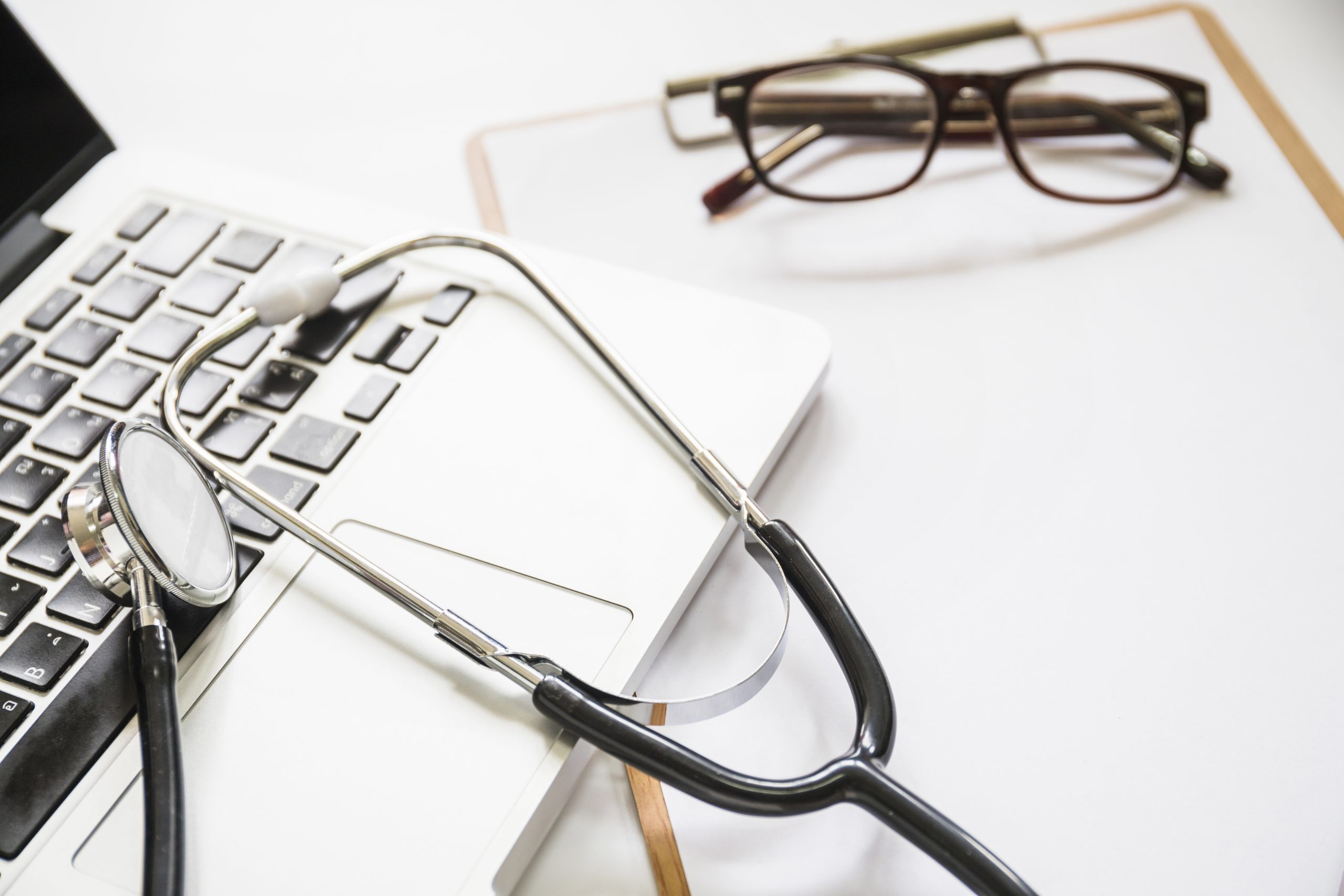 Medical equipment and financial planning workspace